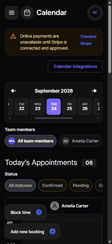 Bookahead team calendar on mobile