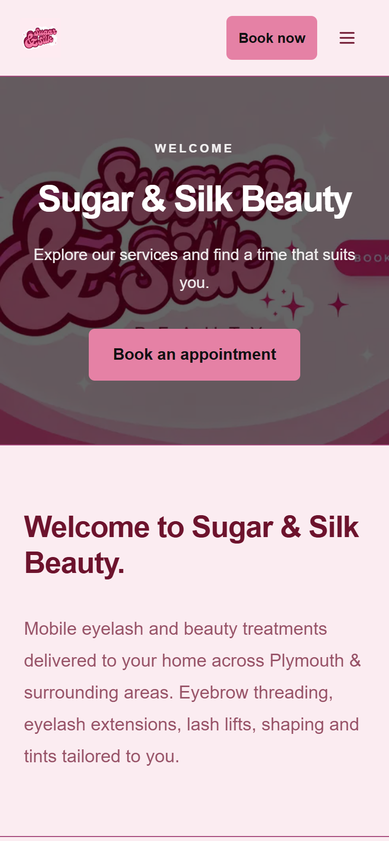 Sugar & Silk Beauty's Bookahead website displayed on mobile
